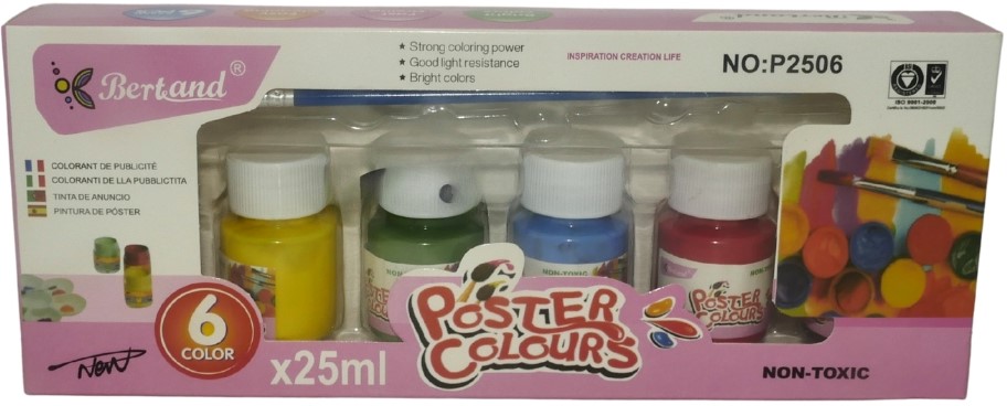 Bertand 6 x 25ml Assorted Poster Paint Colors Set